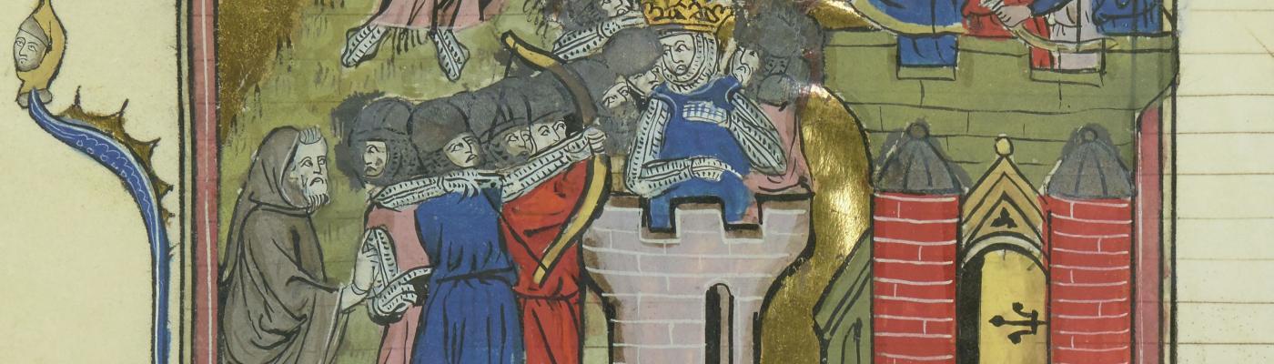 Mittelalterliche Miniatur zeigt Ritter bei der Belagerung einer Stadt