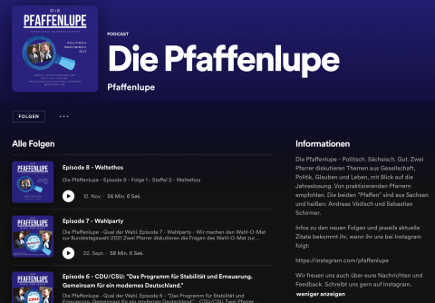 Screenshot Pfaffenlupe weißer Text auf violett