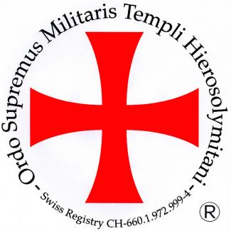 rotes Kreuz auf weißem Grund, umrandet von der Aufschrift "Ordo Supremus Militaris Templi Hierosolymitani Swiss registry CH-660.1.972.999-4