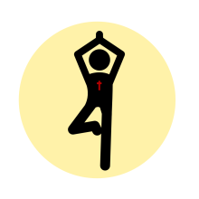 Eine Figur in Yoga-Pose mit einem Kreuz