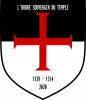Schwarz-weißes Wappen mit rotem schmalem Kreuz